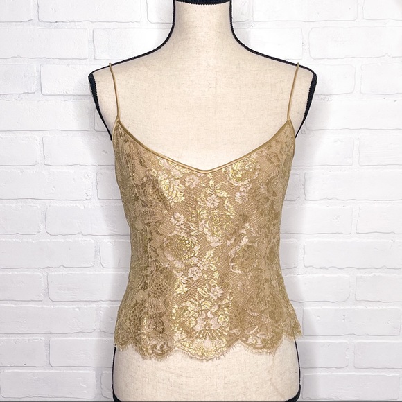 Tops | J Crew Gold Lace Tank Top Spaghetti Strap | Poshmark